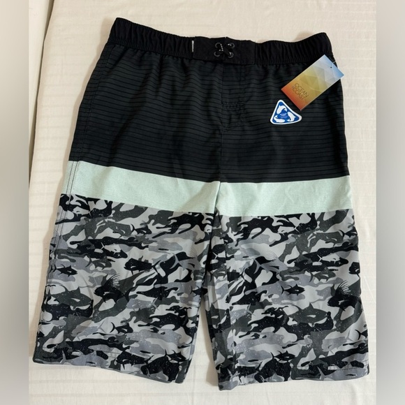 NWT Ocean Coast Mens Board Shorts Swim Trunks XL Blk/Gray/Green Camo Fish - Picture 3 of 10